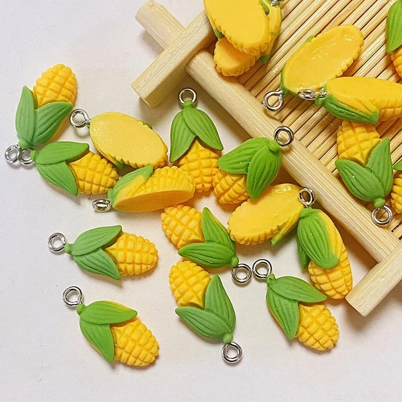 Resin Craft Supplies - ชาร์มเรซิ่นรูปข้าวโพดและผักขนาดเล็ก 20 ชิ้น ของตกแต่งอาหารจำลอง สำหรับงาน DIY