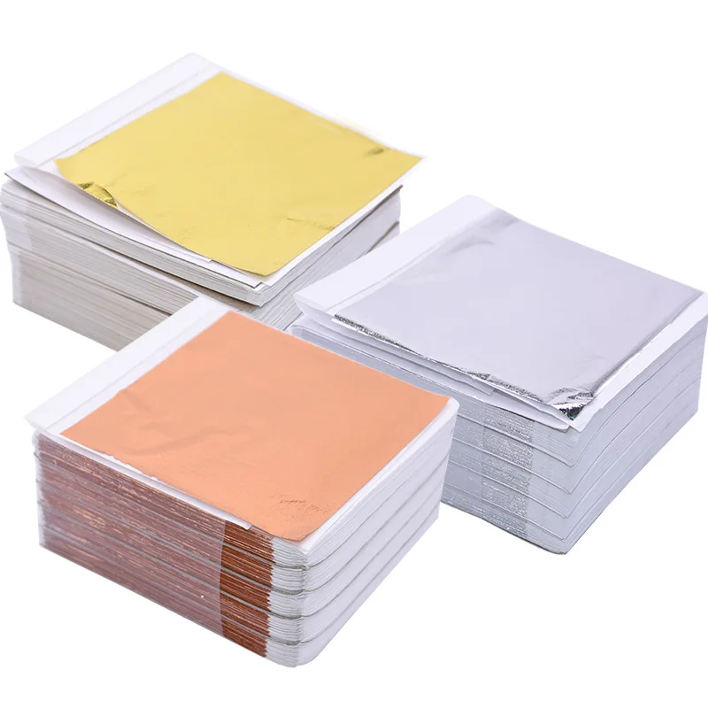 Gold Foil Flakes - กระดาษฟอยล์ทองแดงเคลือบทองคำขาว 100 ชิ้น สำหรับตกแต่งเล็บ งานแต่งงาน งานปาร์ตี้