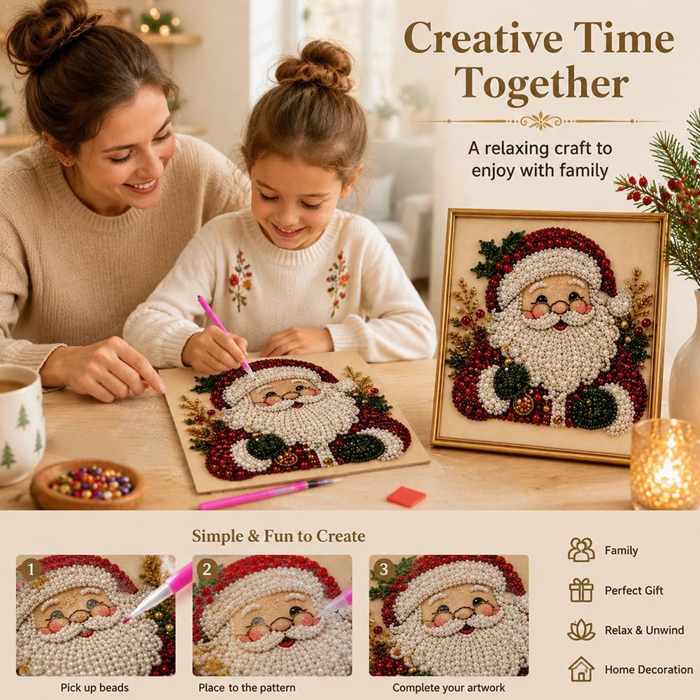 Resin Craft Kit - ชุดงานฝีมือ DIY ภาพปักลูกปัดรูปซานตาคลอสคริสต์มาส พร้อมกรอบตกแต่งผนัง ของขวัญคริสต์มาสสำหรับเด็กและผู้ใหญ่