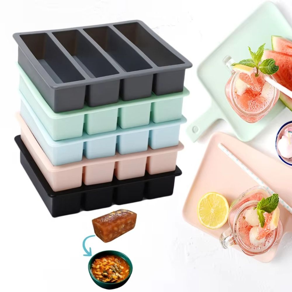 Serving Tray Mold - ถาดซิลิโคนสำหรับแช่แข็งอาหารขนาดใหญ่พิเศษ 4 ช่อง พร้อมฝาปิด สำหรับเก็บอาหาร ซอส
