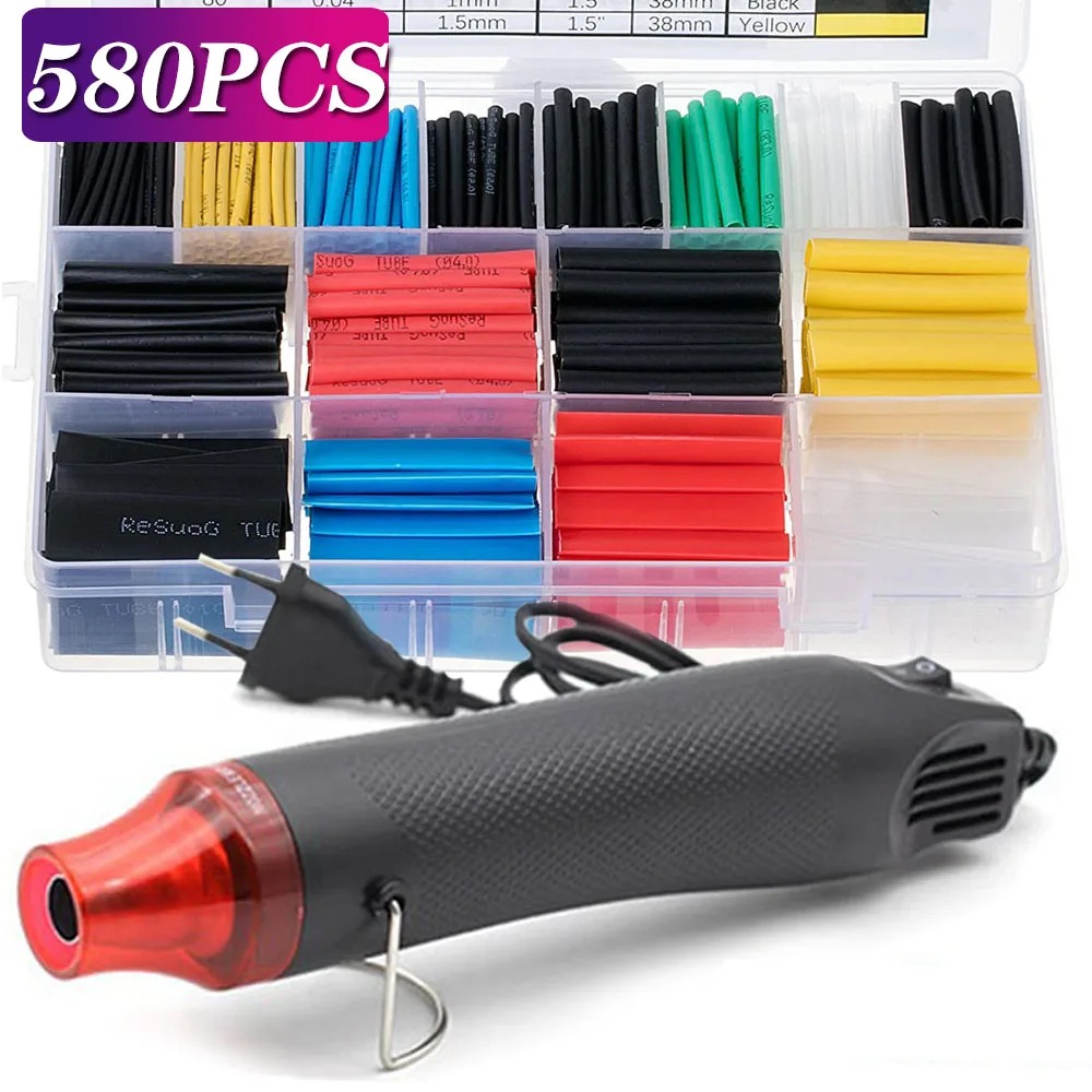 Heat Gun Small - ชุดท่อหดความร้อน 580/530/127 ชิ้น อัตราส่วนการหด 2:1 สำหรับหุ้มสายไฟ