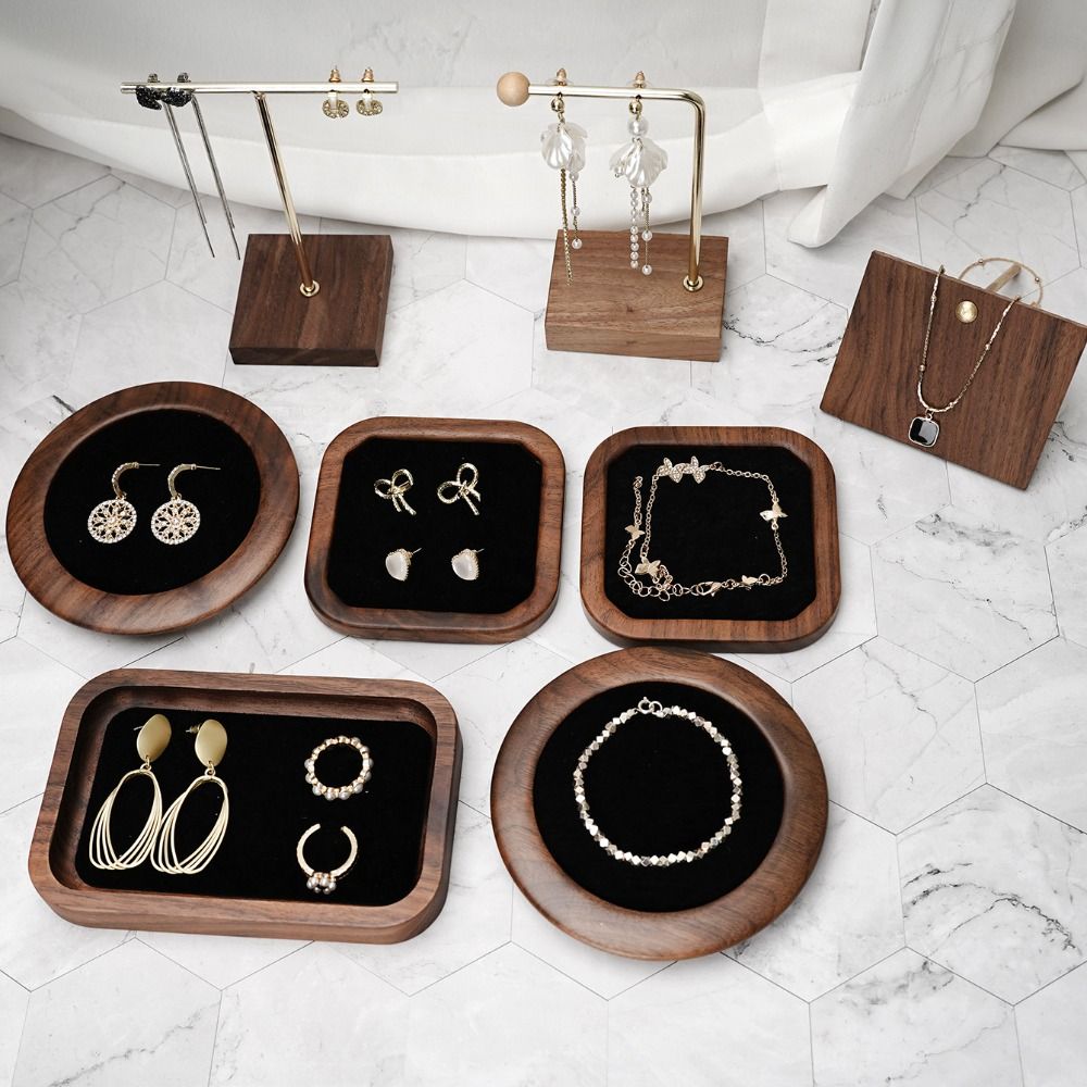 Wood Ring Blank - เรขาคณิตที่เรียบง่ายแหวนไม้ถาดกํามะหยี่ประณีตต่างหูถาดแสดงเครื่องประดับ Organizer EAR Studs กรณีแหวนผู้ถือต่างหู Home