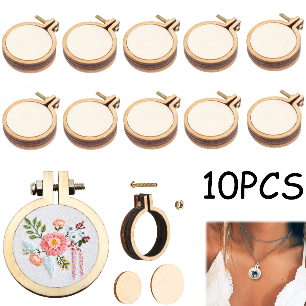 Wood Ring Blank - 10 ชิ้น/เซ็ตไม้มินิเย็บปักถักร้อย Hoop แหวน Cross Stitch