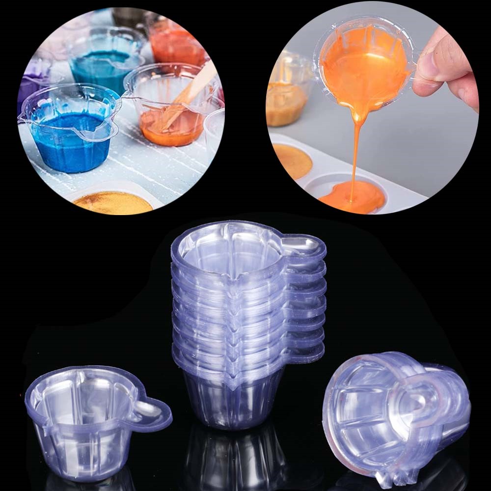Resin Pigment Set - 10/20/50/100Pcs 40ML ถ้วยพลาสติกทิ้งเม็ดสีผสมชุดวัดสําหรับ DIY อีพ็อกซี่เรซิ่นเครื่องประดับหัตถกรรมสีทําเครื่องมือ