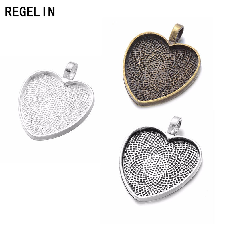 Bezels Set Pendant - REGELIN หัวใจ Cabochons การตั้งค่าจี้เงิน Bezel ถาดฐาน