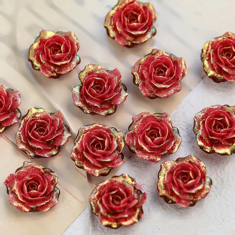 Resin Glitter Pack - ดอกไม้พลาสติกไล่โทนสีชิมเมอร์ 10 ชิ้นสำหรับการสร้างเครื่องประดับแฮนด์เมด