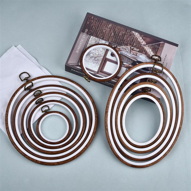 Wood Ring Blank - ชุดวงแหวนปักผ้าไม้รูปวงรี วงกลม พร้อมวงแหวนปักผ้าพลาสติกหลากสี สำหรับงานปักครอสติช DIY อุปกรณ์งานฝีมือ
