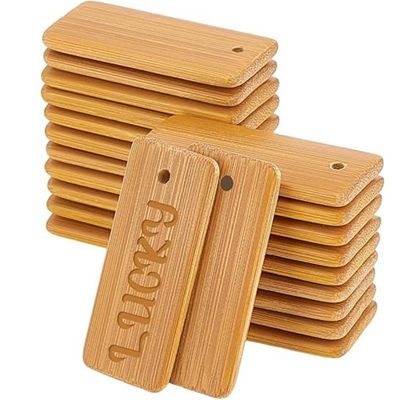 Wood Ring Blank - 50 ชิ้นไม้หมวดหมู่ Key แหวนช่องว่างสี่เหลี่ยมผืนผ้าแกะสลักช่องว่างไม้ธรรมชาติ Key Ring