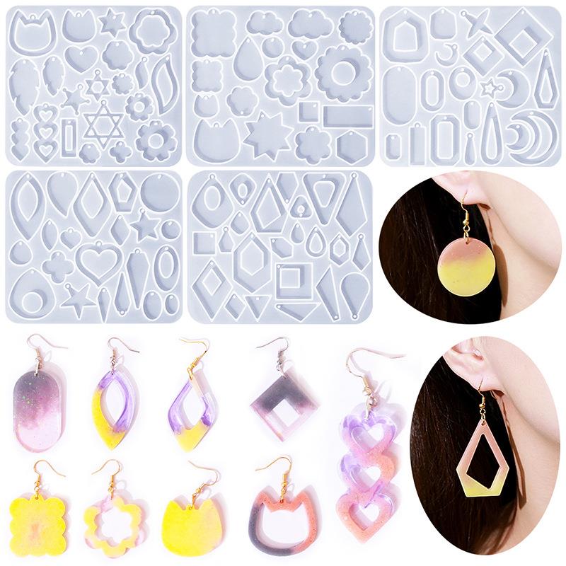Resin Ocean Wave Mold - แม่พิมพ์ซิลิโคนรูปทรงเรขาคณิตต่างหูห้อยระย้าแม่พิมพ์ทำเครื่องประดับเรซินอีพ็อกซี่แม่พิมพ์หัวใจดวงจันทร์จี้เสน่ห์เครื่องประดับงานฝีมือสร้างสรรค์
