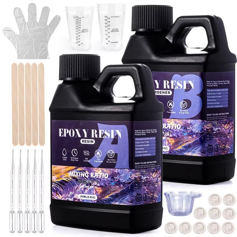Epoxy Uv Resin Kit - ผสมง่าย 1:1 ชุดเรซินอีพ็อกซี่คริสตัลใส-ไม่สีเหลืองไม่มีฟอง Self Leveling Casting