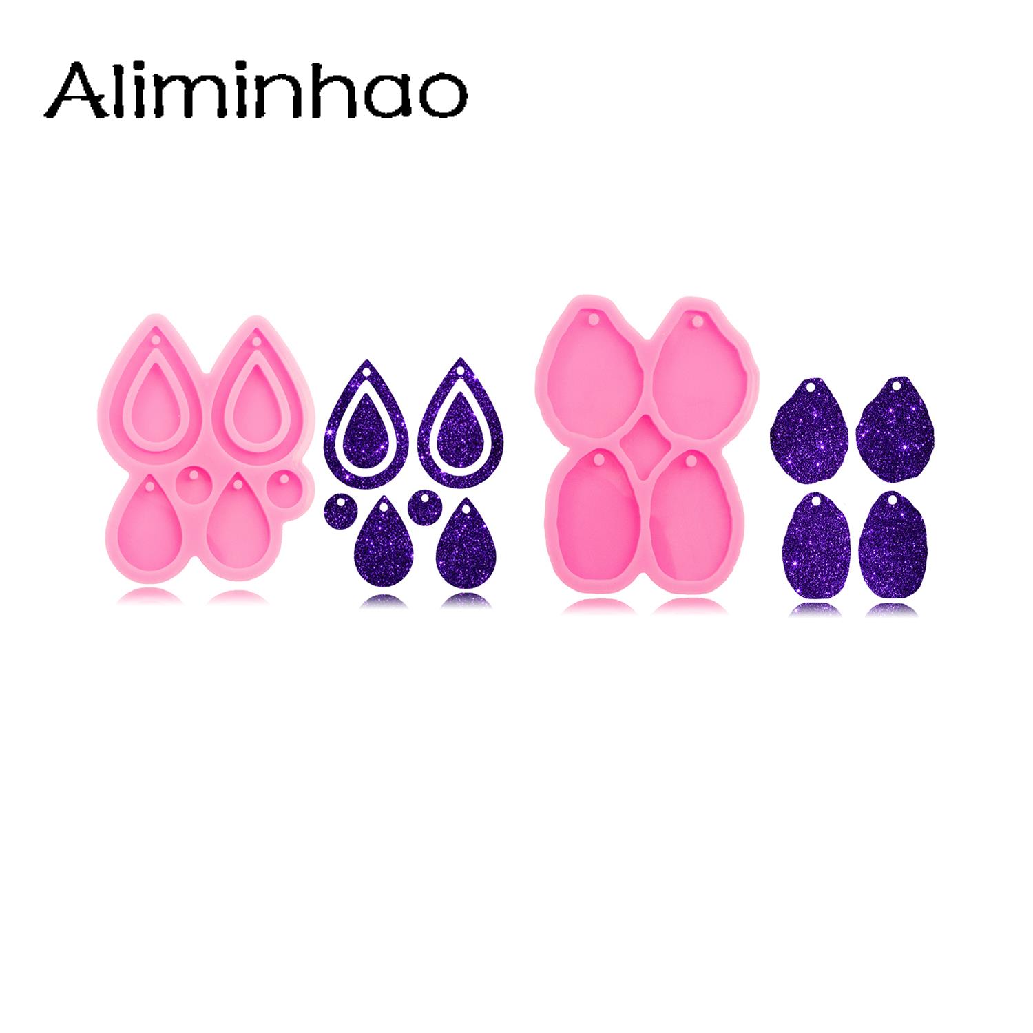 Geode Mold Silicone - DY1085เงา Geodes แม่พิมพ์ขอบไม่สม่ำเสมอต่างหูแม่พิมพ์ซิลิโคนเรซิ่น Tear Drop Hoop
