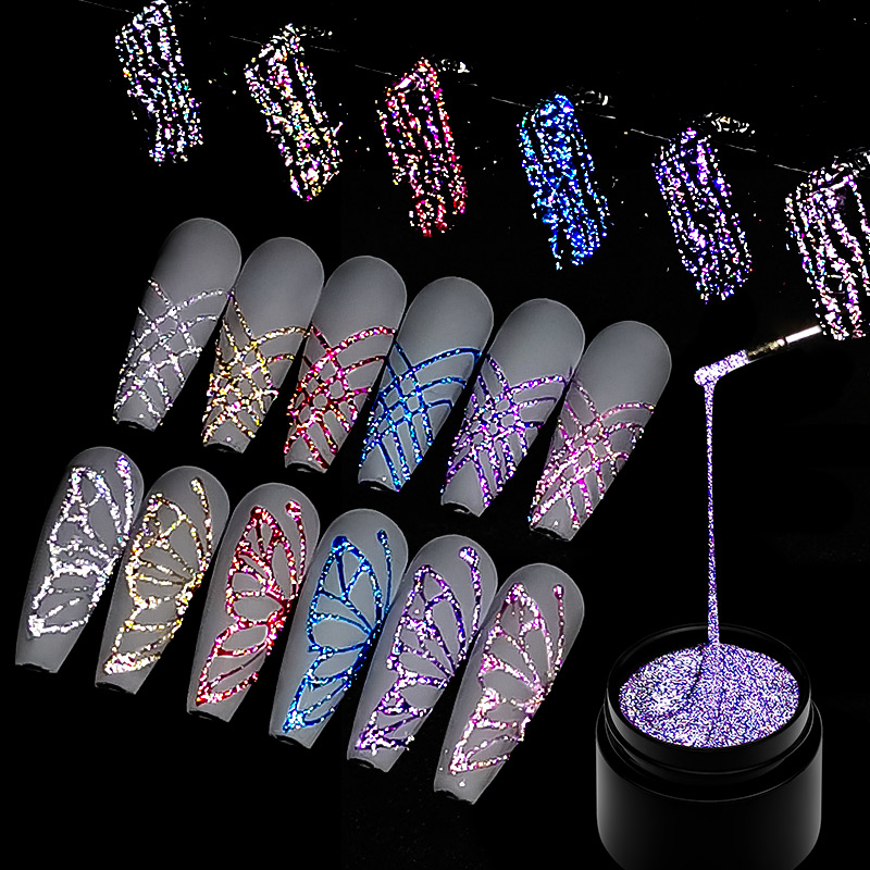 Resin Glitter Pack - ชุดเจลทาเล็บสะท้อนแสงแบบกลิตเตอร์ลายแมงมุม 6 ชิ้น/ชุด สีทอง สีเงิน สำหรับวาดลายเพ้นท์เล็บ