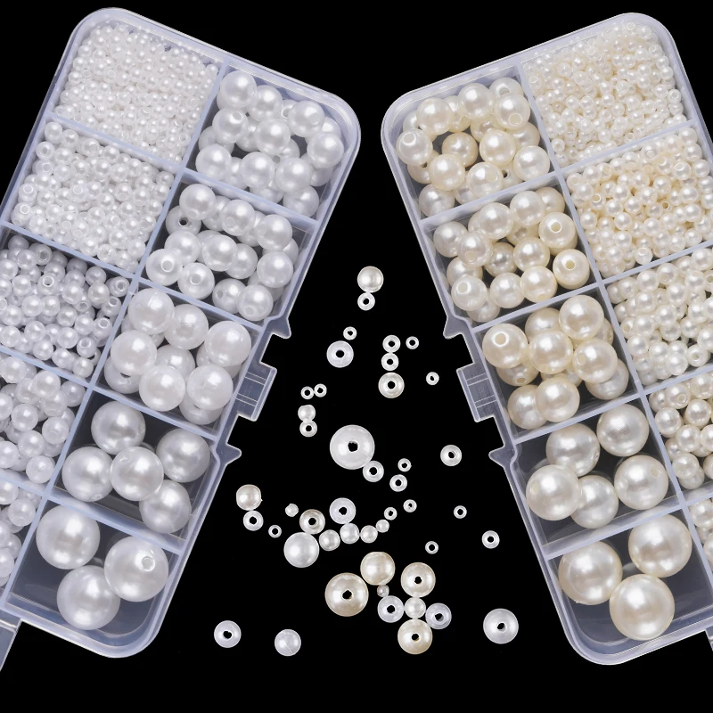 Resin Craft Kit - ชุดลูกปัดเรซิ่นมุกเทียม 800 ชิ้น ลูกปัดมุกกลมแบบหลวม มีรูสำหรับทำสร้อยข้อมือ สร้อยคอ
