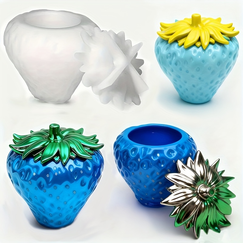 Resin Craft Ideas - แม่พิมพ์เรซิ่นรูปสตรอว์เบอร์รี่ 1 ชิ้นพร้อมฝาปิด, กล่องเก็บเครื่องประดับ DIY, โถเก็บปูนปลาสเตอร์,