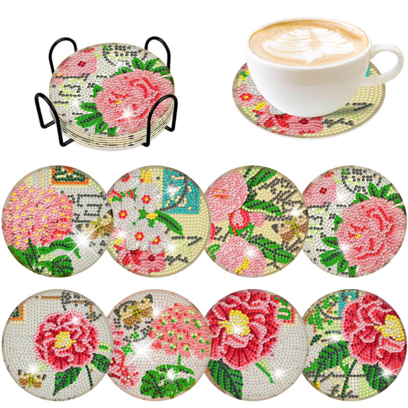 Resin Craft For Beginners - Ruopoty ที่รองแก้วภาพเพชร8ชิ้น/ชุดสำหรับเครื่องดื่ม DIY รถไฟเหาะชุดศิลปะเพชรสำหรับเด็กผู้เริ่มต้นงานฝีมือศิลปะเพชร