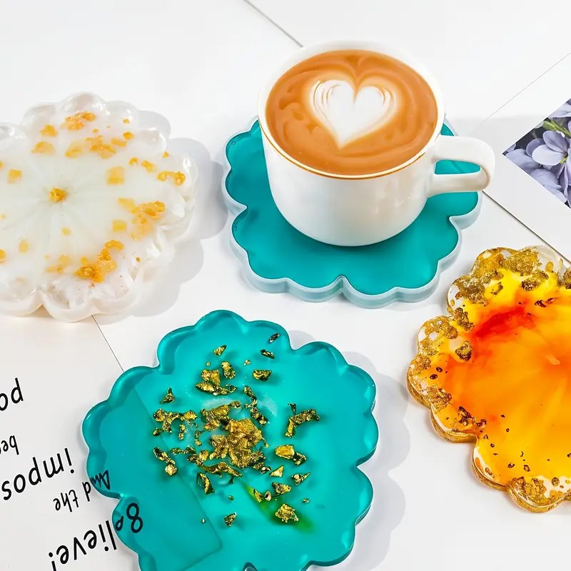 Geode Mold Silicone - แม่พิมพ์เรซิ่นรูปซากุระ DIY - แผ่นรองแก้วและถาดเสิร์ฟแบบจีโอดที่ปรับแต่งได้, ถาดซิลิโคนลายศิลปะสำหรับตกแต่งบ้าน