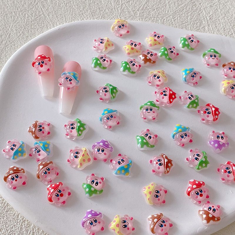 Crafting Resin - 2/10/20 ชิ้นเคอร์บี้ เนล ชาร์มส์ 3D เรซิ่นน่ารักการ์ตูนอุปกรณ์ตกแต่งเล็บไอซ์โปร่งใสตกแต่งเล็บ