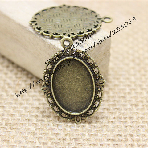 Bezels Set Pendant - 40 ชิ้น/ล็อต Antique Bronze Alloy 22*30