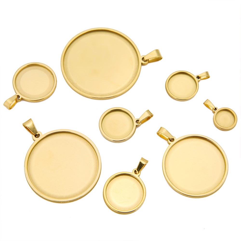 Bezels Set Pendant - 5ชิ้น/ล็อตสแตนเลสทรงกลม Cabochon ฐานตั้งจี้ว่างเปล่าสำหรับ DIY สร้อยคอจี้เครื่องประดับทำเครื่องประดับ