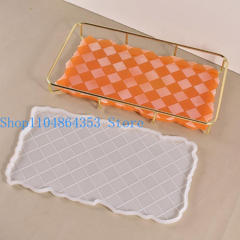 Serving Tray Mold - 652F Checkerboardถาดอีพ็อกซี่เรซินแม่พิมพ์หล่อเสิร์ฟซิลิโคนเรซินถาดแม่พิมพ์Checkerboardรูปแบบอีพ็อกซี่แม่พิมพ์