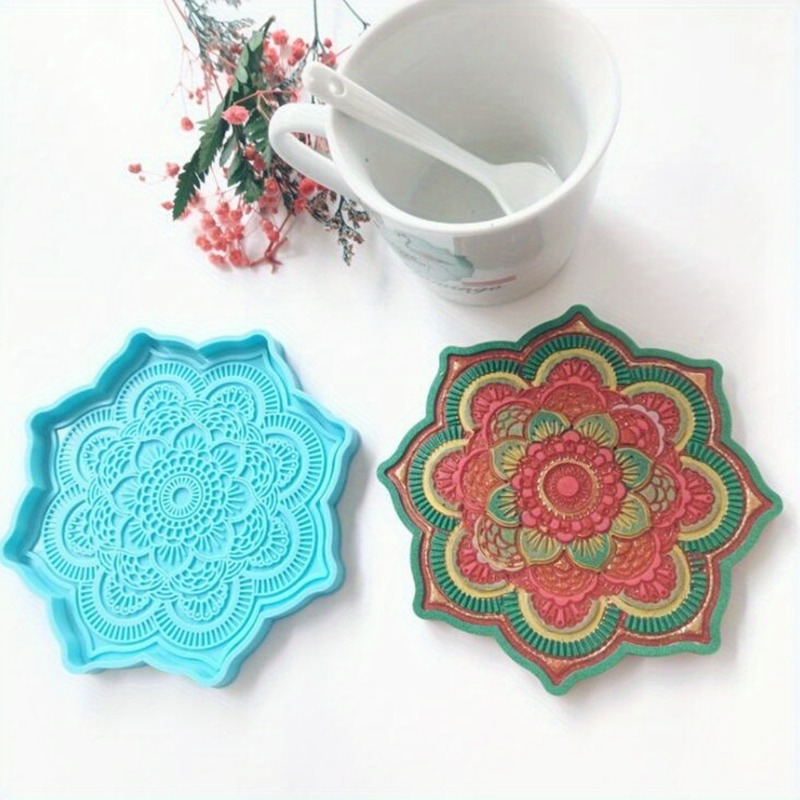 Coaster Mold Round - Mandala Coaster แม่พิมพ์ซิลิโคนถาดกลมถ้วยอีพ็อกซี่เรซินแม่พิมพ์หล่อสําหรับ DIY เรซิ่นหัตถกรรมตกแต่งบ้านทําเครื่องมือ