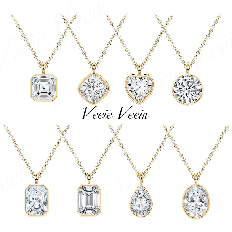 Bezels Set Pendant - Veeie Veein Jewelry จี้สร้อยคอโมอิสซาไนต์ทรงไม่สมมาตร 3 กะรัต