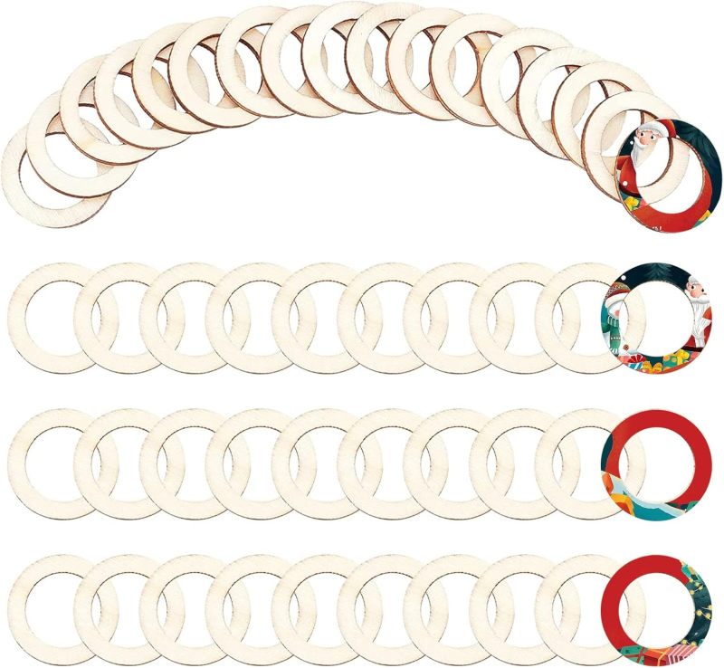 Wood Ring Blank - แหวนไม้ธรรมชาติ30มม. 100ชิ้นเครื่องประดับชิ้นวงกลมชิ้นไม้ที่ยังไม่เสร็จวงแหวนเชื่อมโยงกับไม้ชิ้นเปล่าสำหรับทาสี