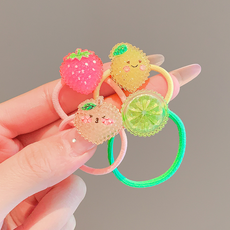 Resin Glitter Pack - ยางรัดผมลายดอกไม้ผลไม้แบบฟูฟ่อง 2/10 ชิ้น/ชุด ปี 2026 ไม่ทำร้ายเส้นผม
