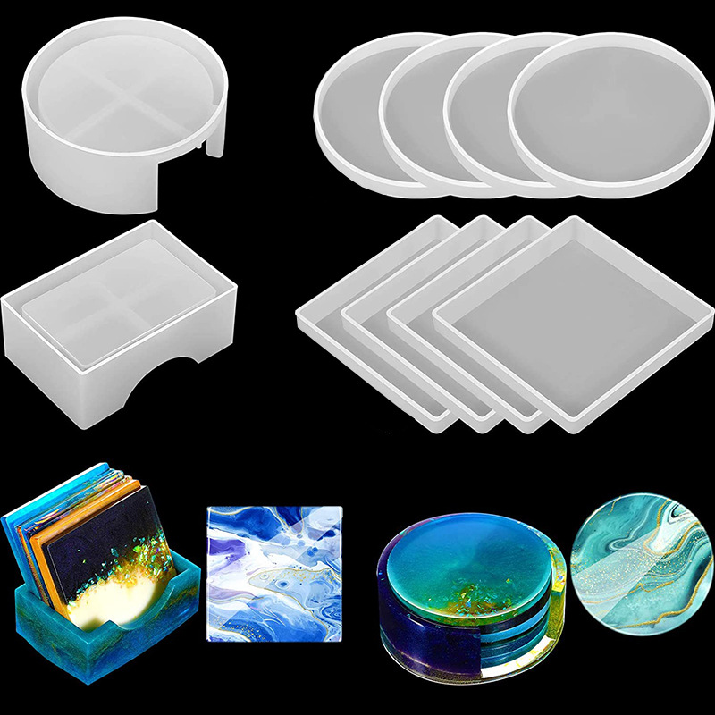 Resin Ocean Wave Mold - ถาดรองแก้วสี่เหลี่ยมทรงกลมทำด้วยมือแม่พิมพ์ซิลิโคนถาดรองแก้วกาแฟทำมือถาดงานฝีมือทำอีพอกซี่แผ่น sloki kaca ไวน์แม่พิมพ์การหล่อ