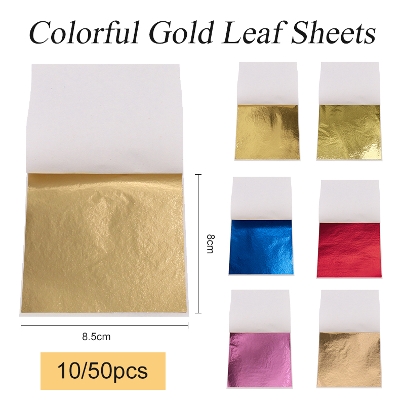 Gold Foil Flakes - 8x8.5 ซม.ไต้หวันเลียนแบบ Gold Leaf แผ่นทองแดงกระดาษฟอยล์สําหรับ Gilding