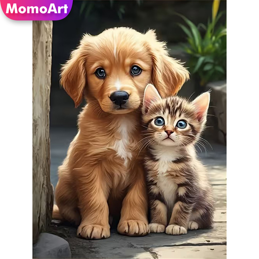 Resin Craft For Beginners - ภาพปักเพชรลายสัตว์ Momoart ลายสุนัขและแมว สำหรับผู้ใหญ่และผู้เริ่มต้น งานฝีมือเพชรโมเสค DIY