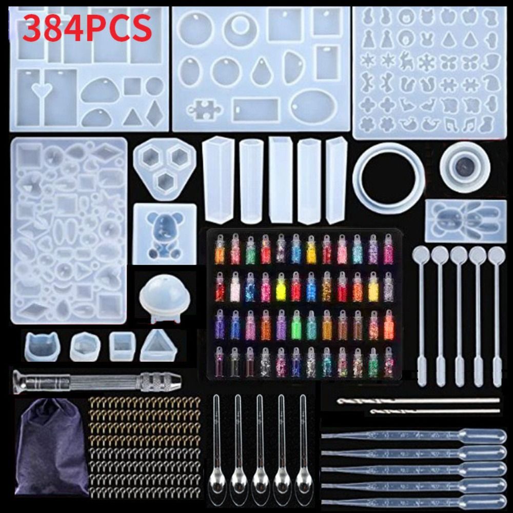 Resin Jewelry Kit - ชุดแม่พิมพ์เรซิ่นอีพ็อกซี่รูปหมี พร้อมกากเพชรใส อัตราส่วน 1:1 ใช้กับสว่านมือ