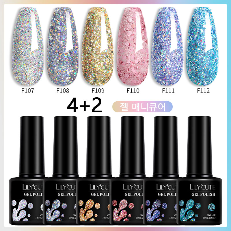 Resin Glitter Pack - Lilycute เจลกลิตเตอร์7มล. 6ชิ้น/เซ็ตยาทาเล็บสีแวววาวกึ่งถาวรงานประดิษฐ์ทำมือศิลปะเล็บแช่แอลอีดียูวีเจล
