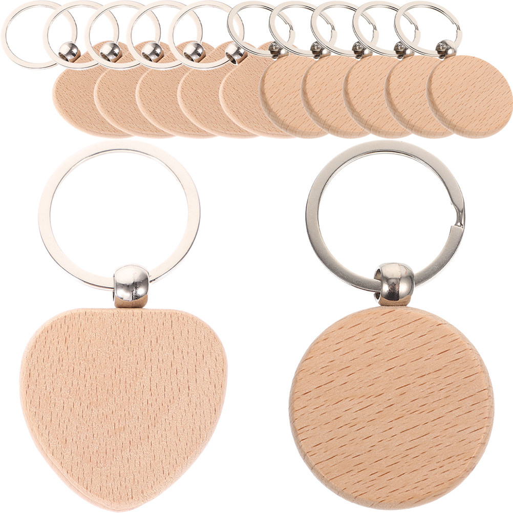 Wood Ring Blank - ชุดงานฝีมือ DIY สำหรับทำพวงกุญแจหรือของตกแต่ง 12 ชิ้น ทำจากไม้เนื้อเรียบ