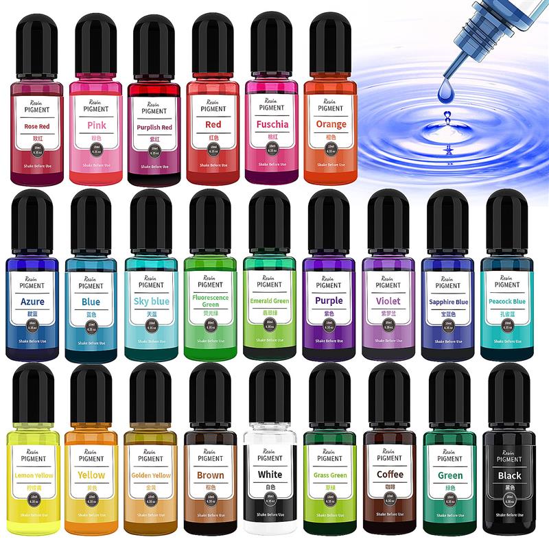 Resin Pigment Set - หมึกพิมพ์24สีศิลปะสีแอลกอฮอล์เรซินสีย้อมเหลวการแพร่กระจายหมึกสำหรับอีพ็อกซี่เรซิ่น DIY เครื่องประดับทำสีย้อมเรซิ่นเหลว
