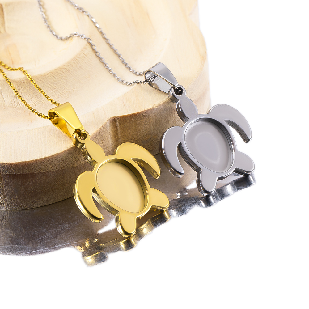 Bezels Set Pendant - ฐานติดจี้รูปเต่าชุบทองสแตนเลส 1 ชิ้น/5 ชิ้น ขนาด 11x14