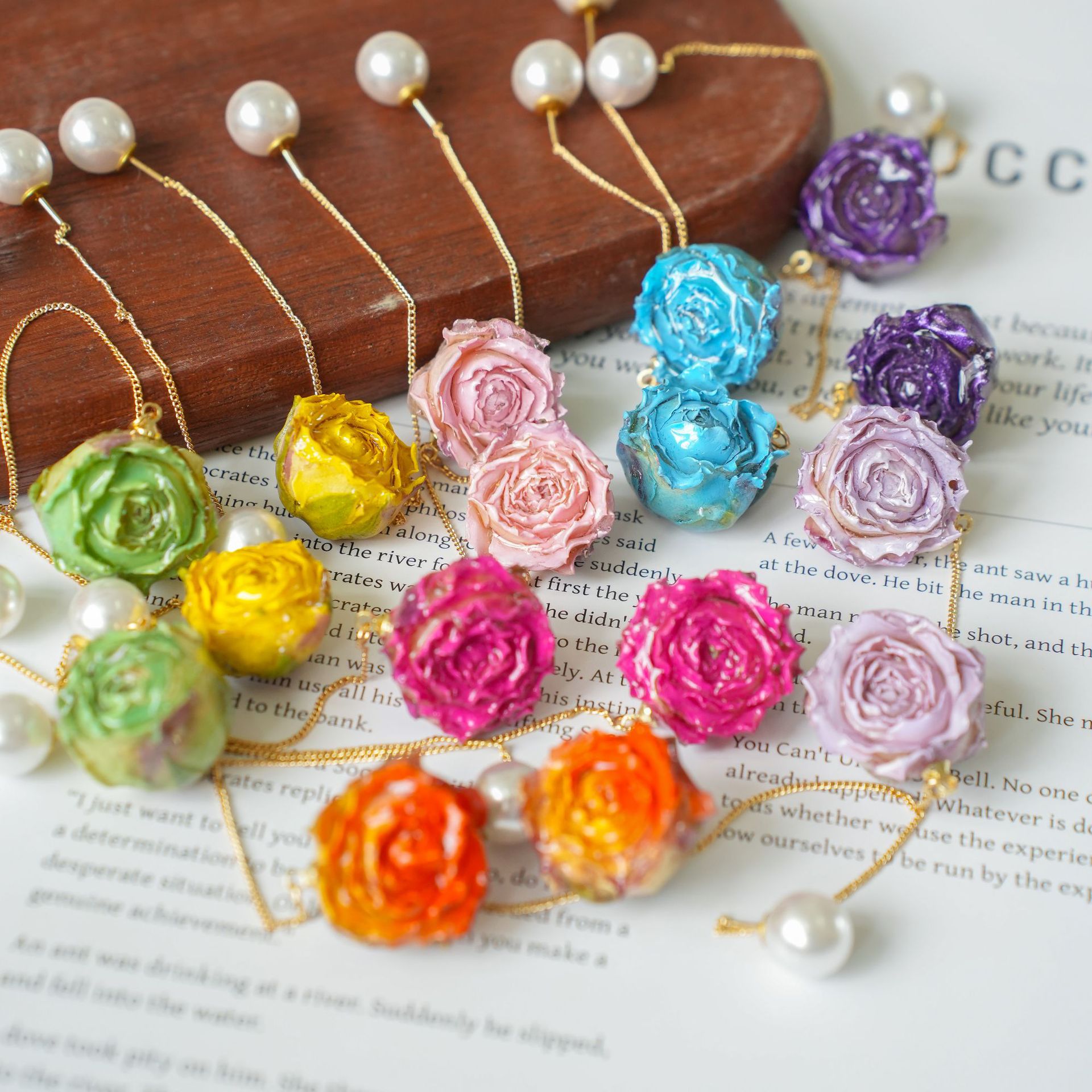 ต่างหูดอกกุหลาบอบแห้งแบบยาว ดี - Flower Preservation Resin บทวิจารณ์และราคา